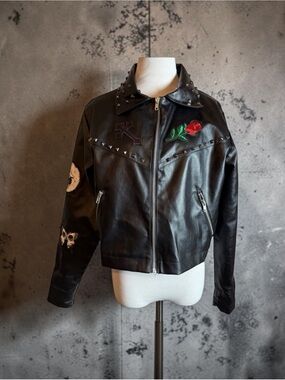 Spirit Halloween Black Girl Gang Punk Faux Leather Full Zip Jacket Size LARGE